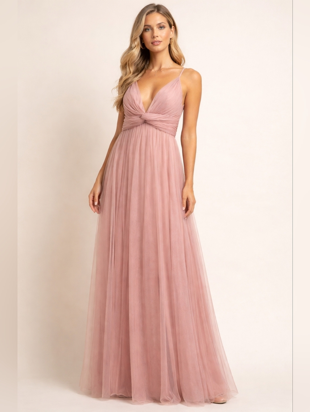 ​Luxxel Pink Tulle Double Slit Maxi Gown Dress Size Medium Prom Formal Wedding